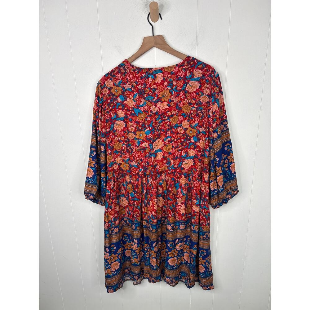 BTFBM Boho Floral Babydoll Dress XL Casual Flowy Summer Spring Vacation Red - Picture 8 of 9